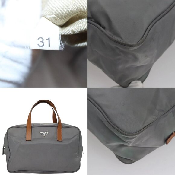 PRADA Hand Bag Nylon Leather Gray Brown Silver Auth 110687 - Picture 13 of 14